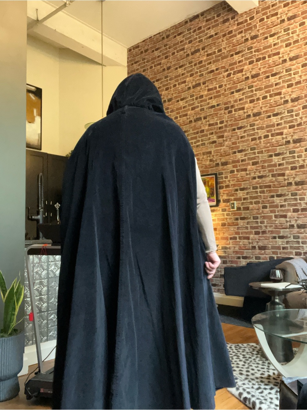 Texas Body Hangings Heavy Black Velvet Hooded Full-Length Cape / Cloak